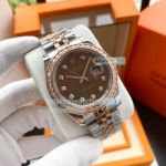 Copy Rolex Datejust Two Tone Rose Gold Diamond Bezel Watch 41MM